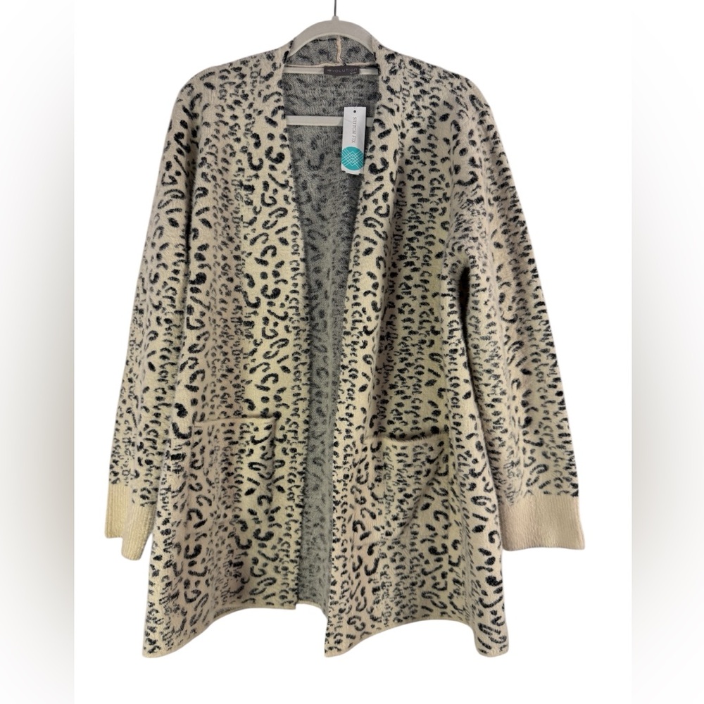 Leopard Print Open-Front Cardigan - Cream/Black